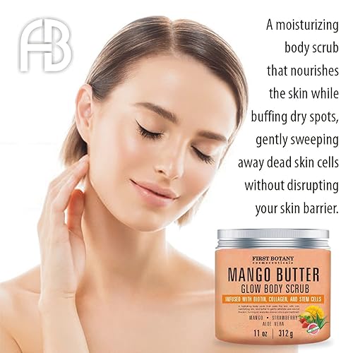 Miniatura 4 de Mango Butter Body Scrub Exfoliator Biotin, Collagen, Stem Cells - Natural Exfoliating Salt Scrub & Body and Face Souffle helps with Moisturizing