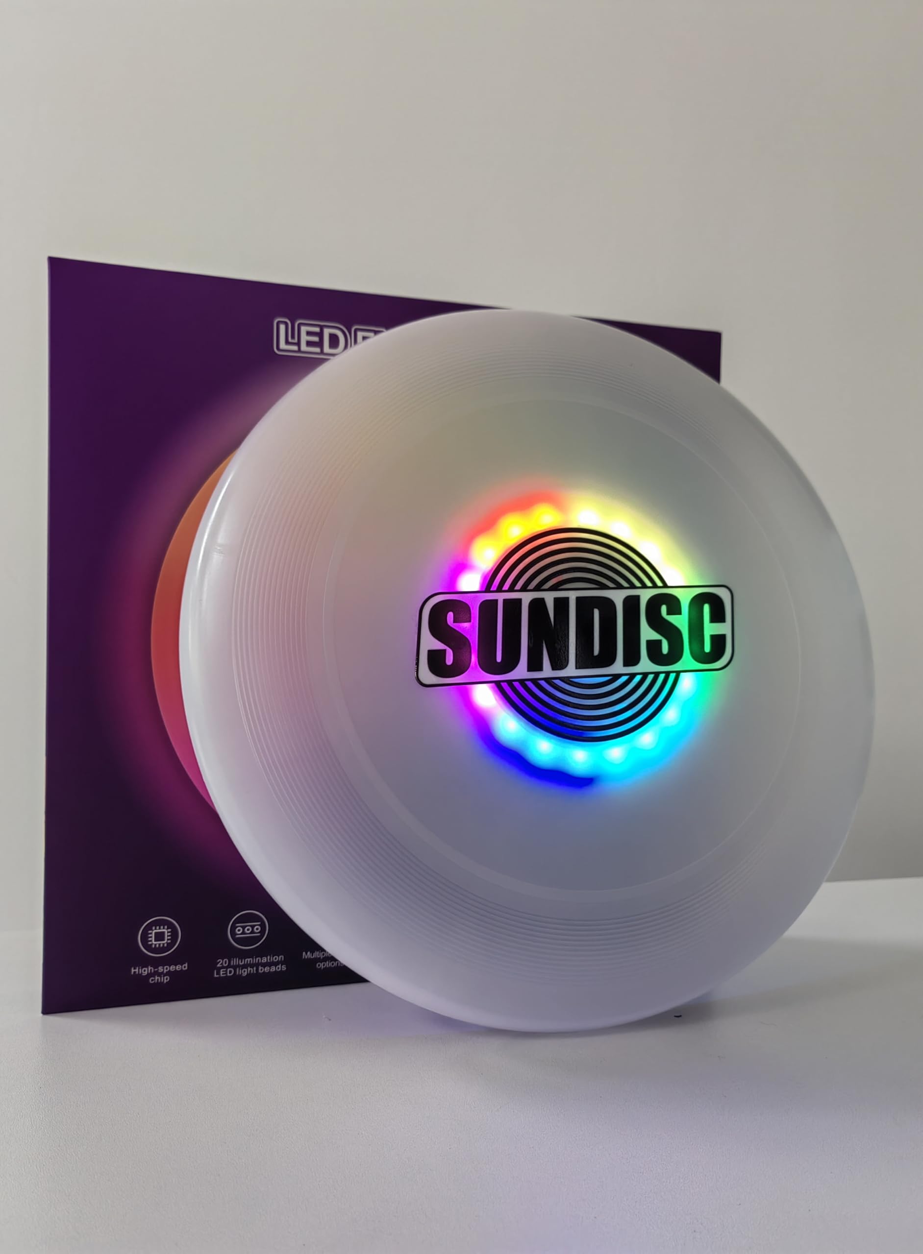 Vinworlf SUNDISC, Light Up Flying Disc, 4-Level Brightness Adjustment, 7 Dynamic Modes, 7 Colors, LED Flying Toys, Outdoor Games, Perfect Birthday & Camping Gift for Friends/Family/Partners, 175g