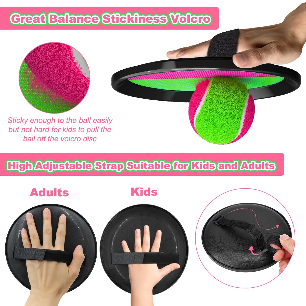 Balle Raquette Scratch Jeux, Jeu de Balle à Attraper Raquette avec 4 Raquettes + 4 Balles, Lancer Catch Ball Jouet Enfants, Jeu de Pagaies et de Lancer pour Jardin Cour Piscine Plage (2 paires)
