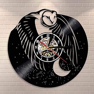 YINU bébé Hibou Disque Vinyle Horloge Murale bel Oiseau Mur Art Hibou décoratif Moderne Horloge Murale Nuit Hibou oeuvre décor à la Maison Cadeau