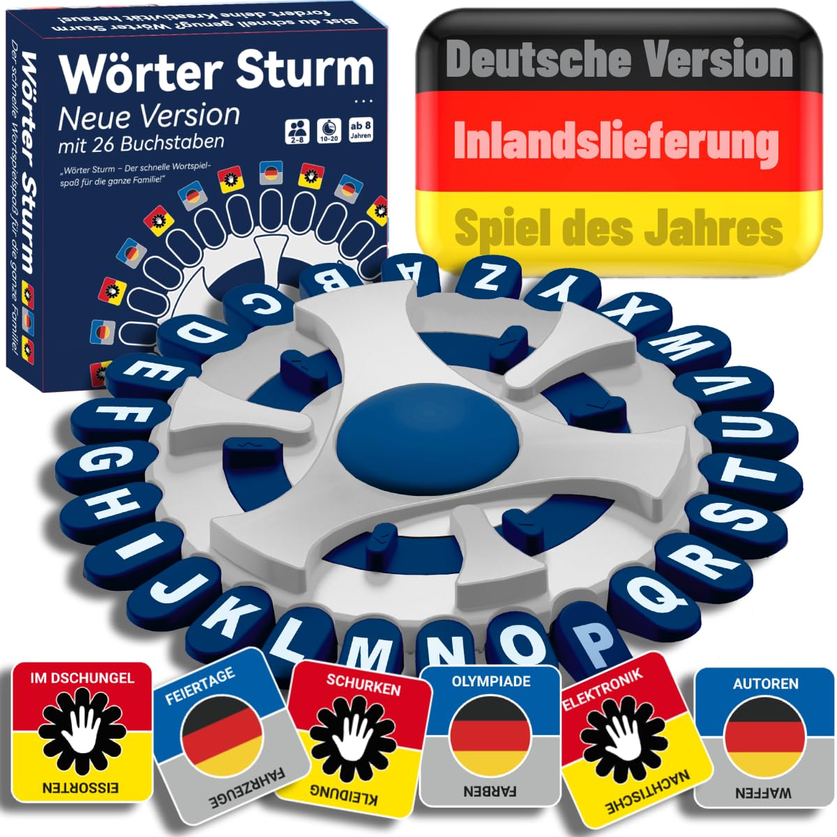 BLOOOK Wörter Sturm Spiel,Brettspiele,Wörterspiel Erwachsene Kinder,Gesellschaftsspiele,Spiel des Jahres,Familienspiel 2-8 Personen,Tabletop Spiele,Partyspiele (Weiß Blau)
