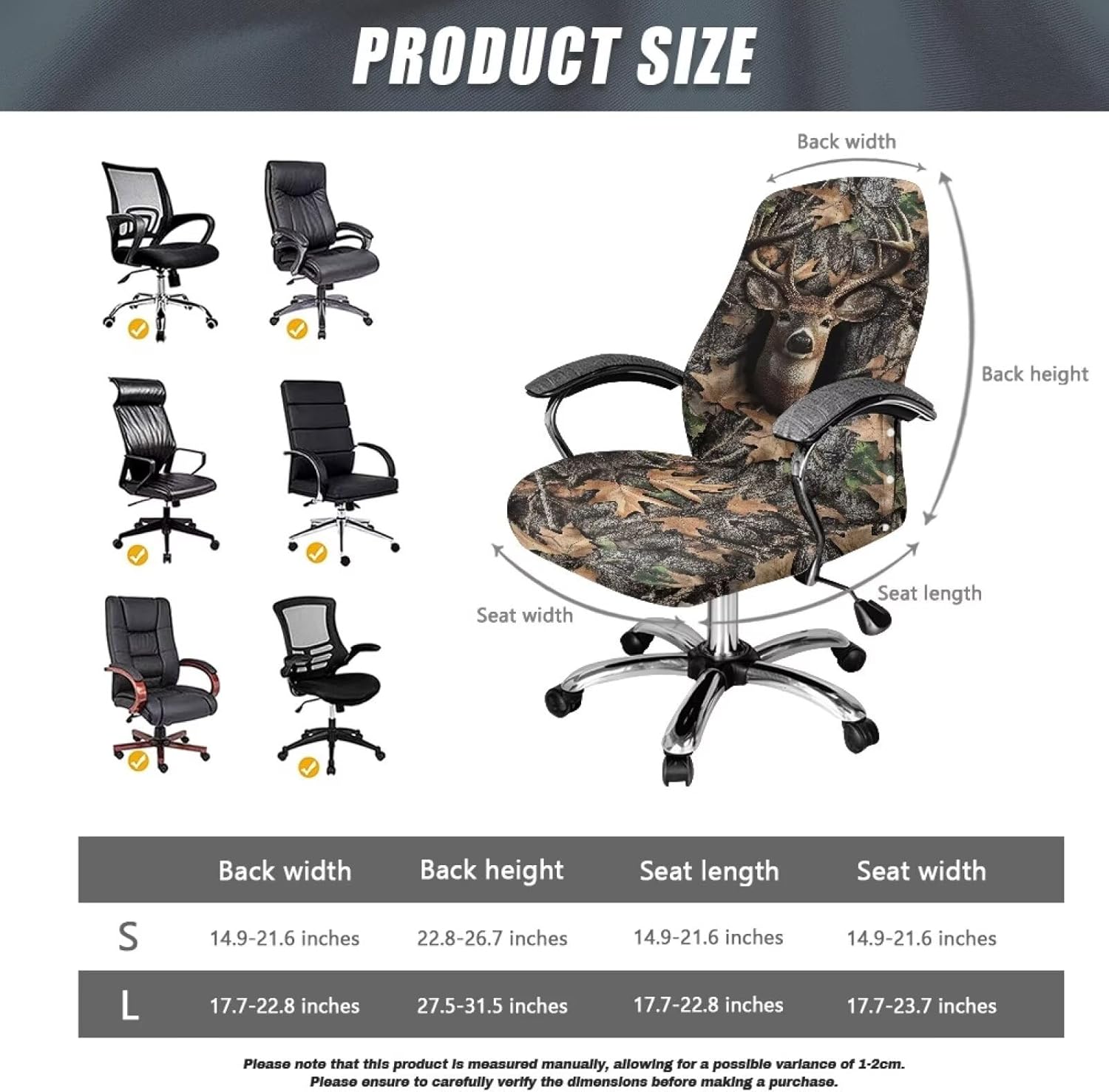 Wanyint Deer Camo Hunting Forest Grey Office Chair Cover Universal Rotating Boss Chair Cover Printed Desk Chair Protector Stretch Fabric Cover with Elastic Bottom, L