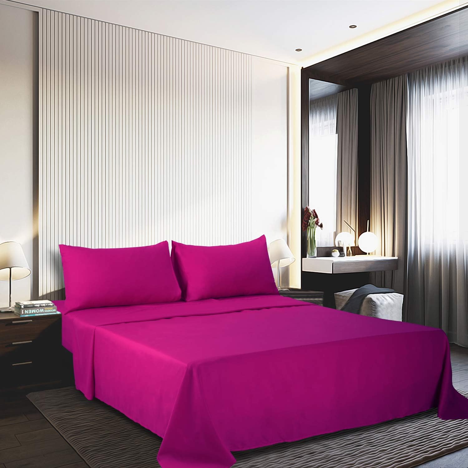 Best Season 400 Thread Count Cotton Full Size Sheet Set (Rose Red Color) 4 Piece - 100% Long Staple Cotton Sheets Set, Soft Cotton Bed Sheets Sets with Deep Pocket fit Upto 16 inch