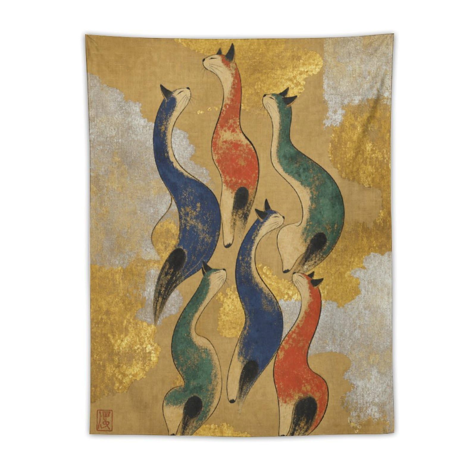 H3B8U2Y5 Three Colorful Cats Wall Tapestry, Realistic Illustration Style