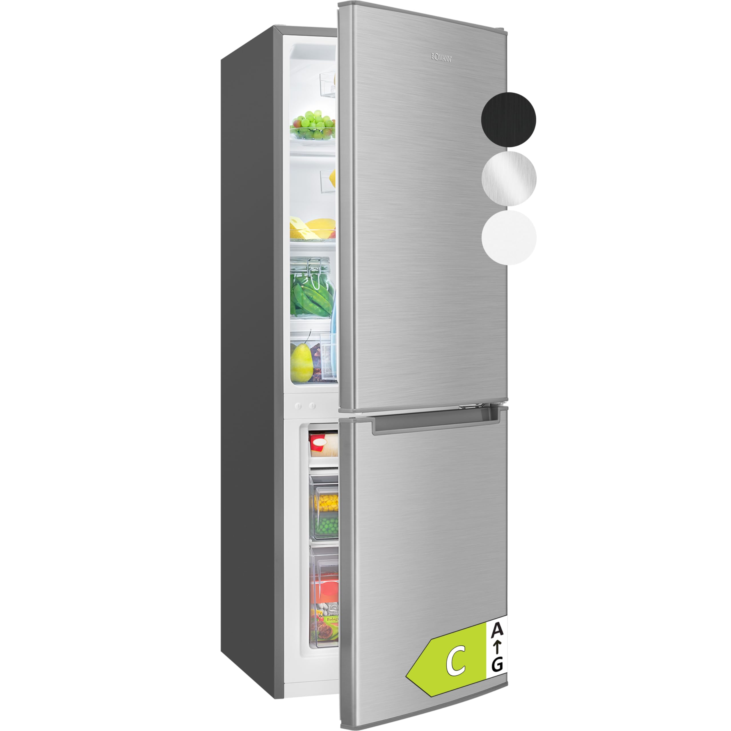 Bomann KG 7359 inox – Kühlschrank mit Gefrierfach, 173 L, 143 cm, leise (40 dB)