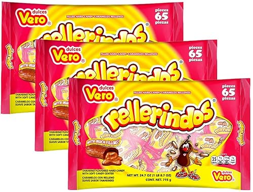 Vero Mexican Tamarindo Candy Rellerindos - 65 unidades (paquete de 3)