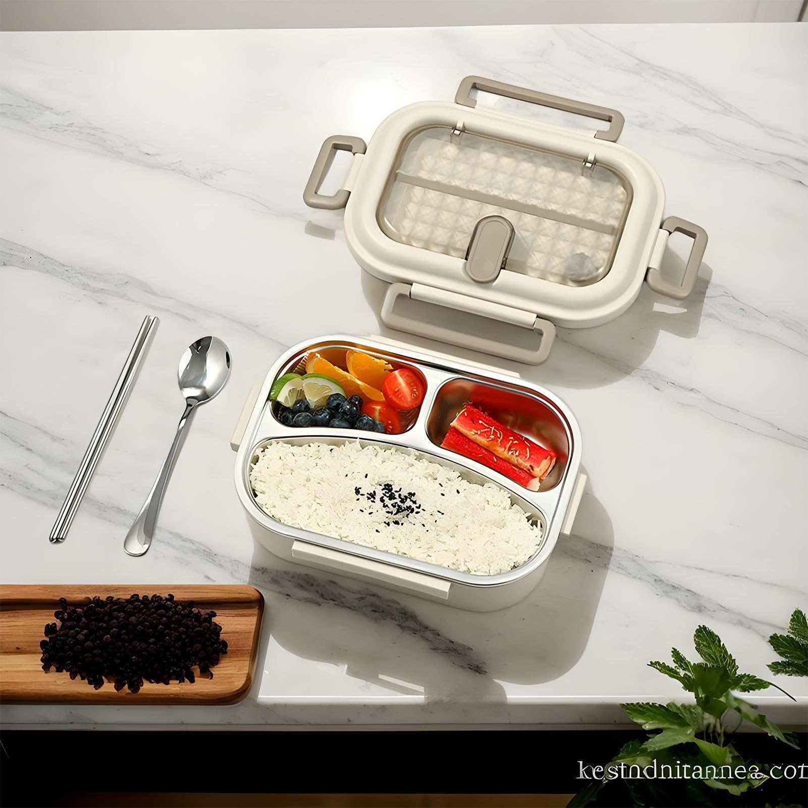 Contenitori Termici Per Pranzo | Contenitore per Alimenti Caldi | Ciotola Termica Antiodore Antigoccia Adatta Microonde In Acciaio Inox Divisoria Con Cucchiaio E Bacchette Per Spiaggia Escursionismo O