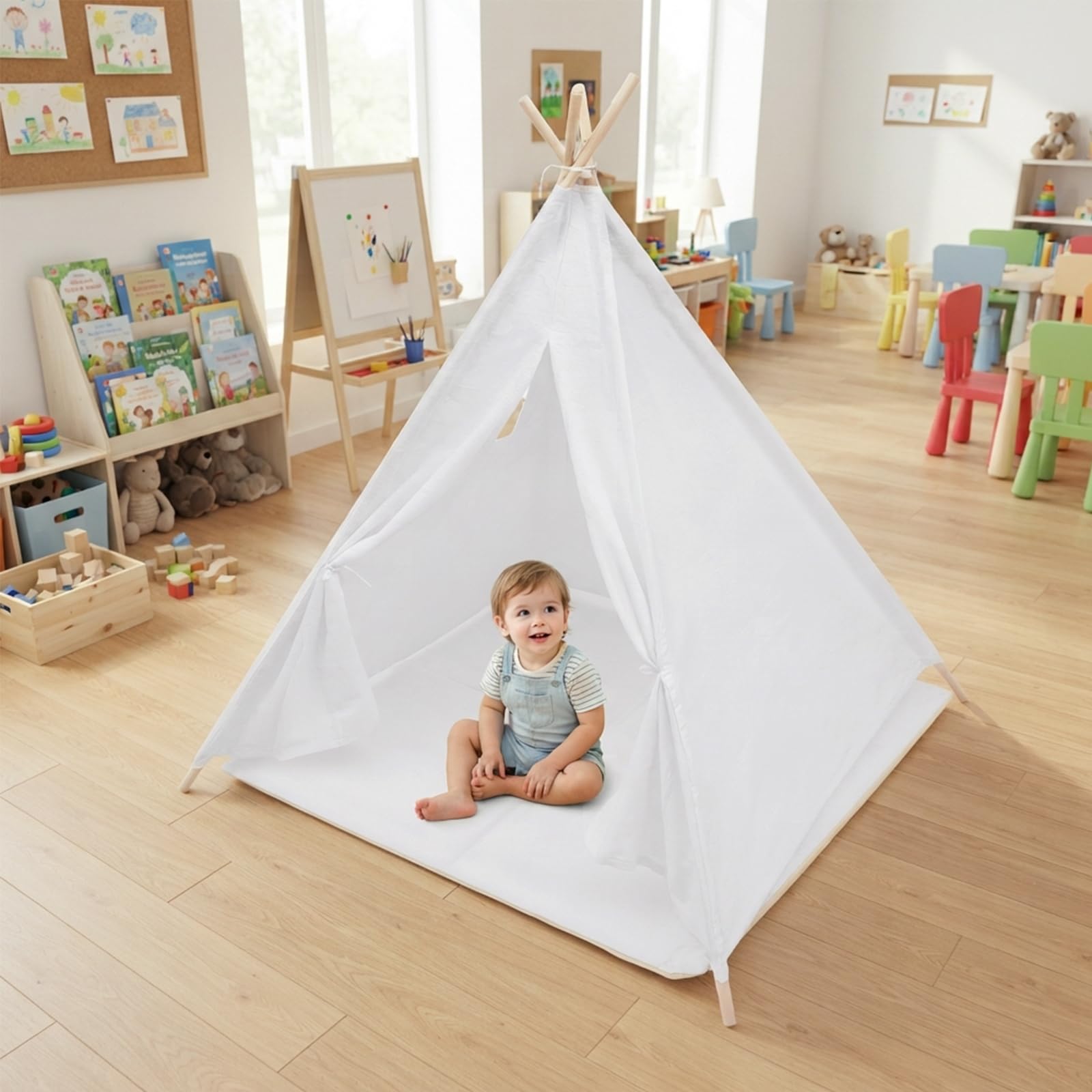 Tenda teepee pieghevole per bambini, tenda da gioco con catena luminosa