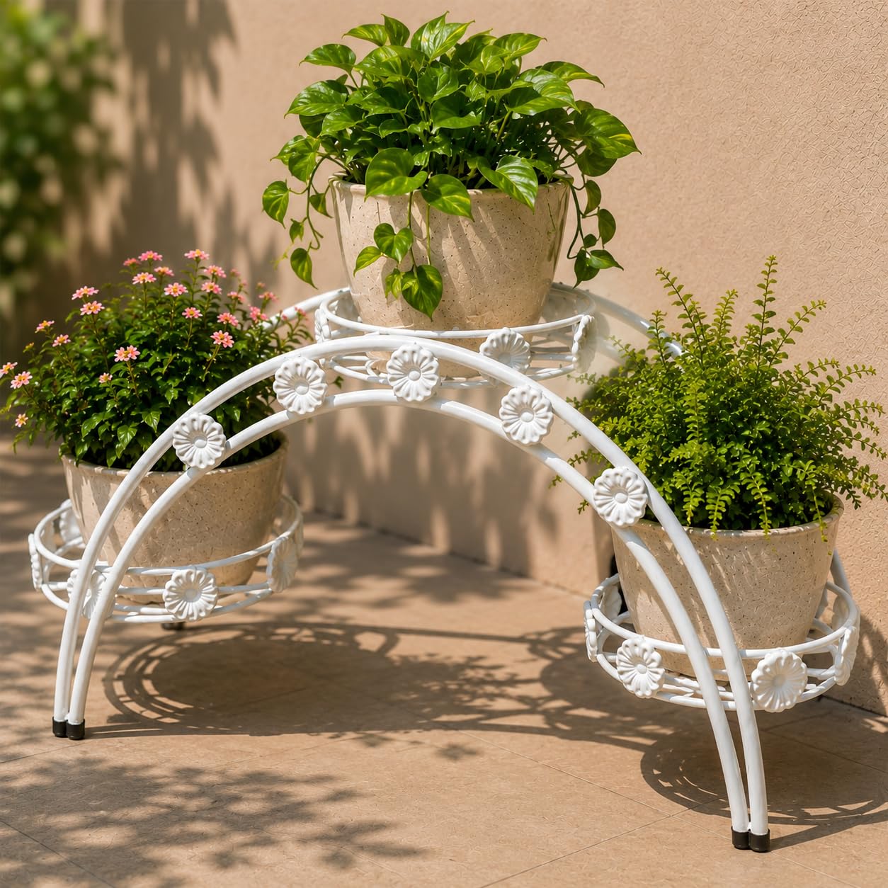 GANESH ART GALLERY Half Moon Plant Stand 3 Tier | Heavy Duty Metal Plant Stand for Indoor & Outdoor Plants | Multi-Level Flower Pot Stand for Balcony, Living Room, Garden & Patio | Rust Resistant Corner Plant Rack | Space Saving Planter Stand | Black-image-42