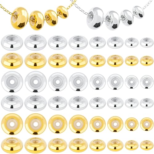 40 cuentas de tapón de 5670.315 in, cuentas espaciadoras de silicona de latón con goma en el interior, cierres ajustables, cuentas sueltas para