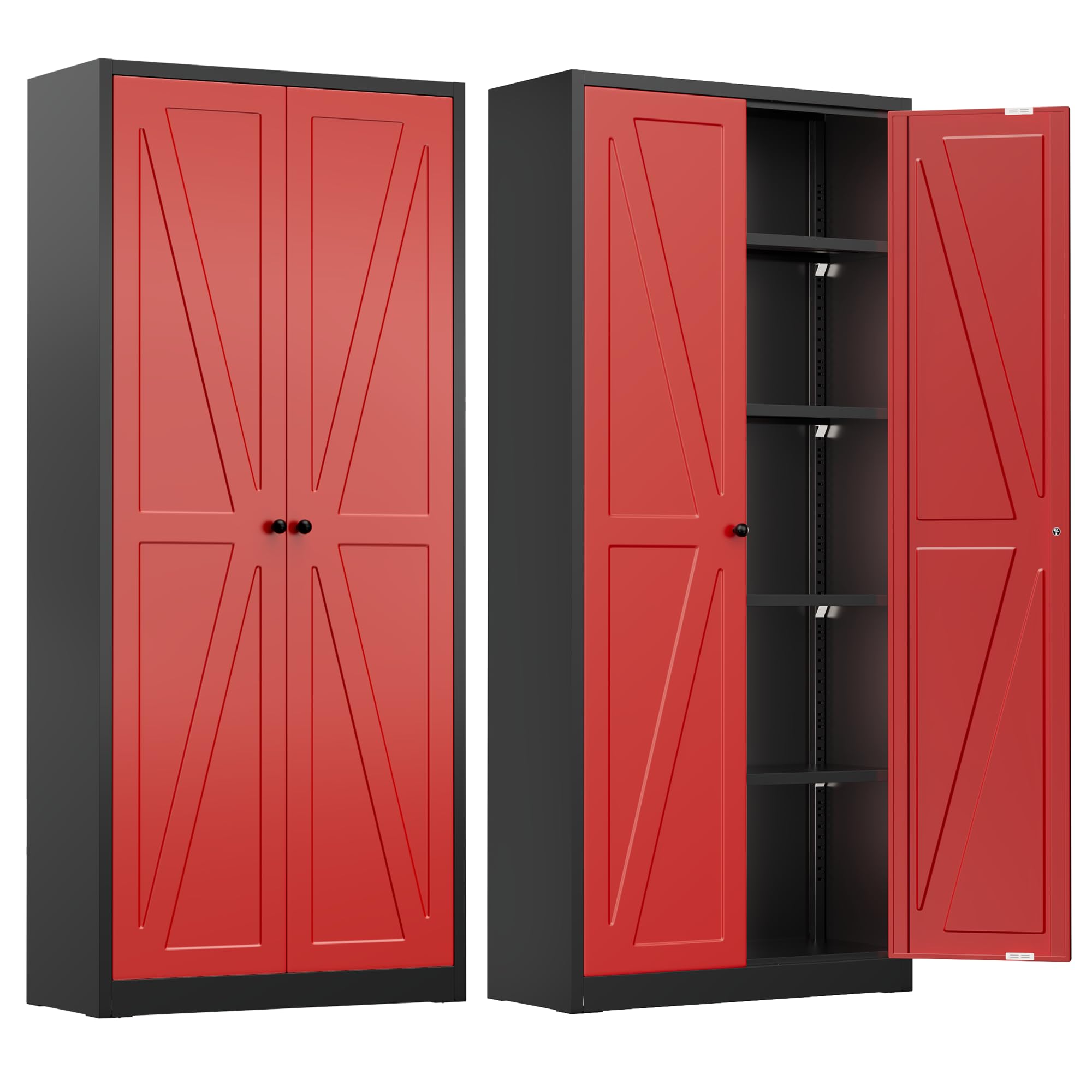 INTERGREAT Metal Storage Cabinet with Magnetic Doors, 63" H Modern Classic Style Metal Cabinets with 2 Doors and 4 Adjustable Shelves for Home Office, Kitchen, Bathroom (Black Red)