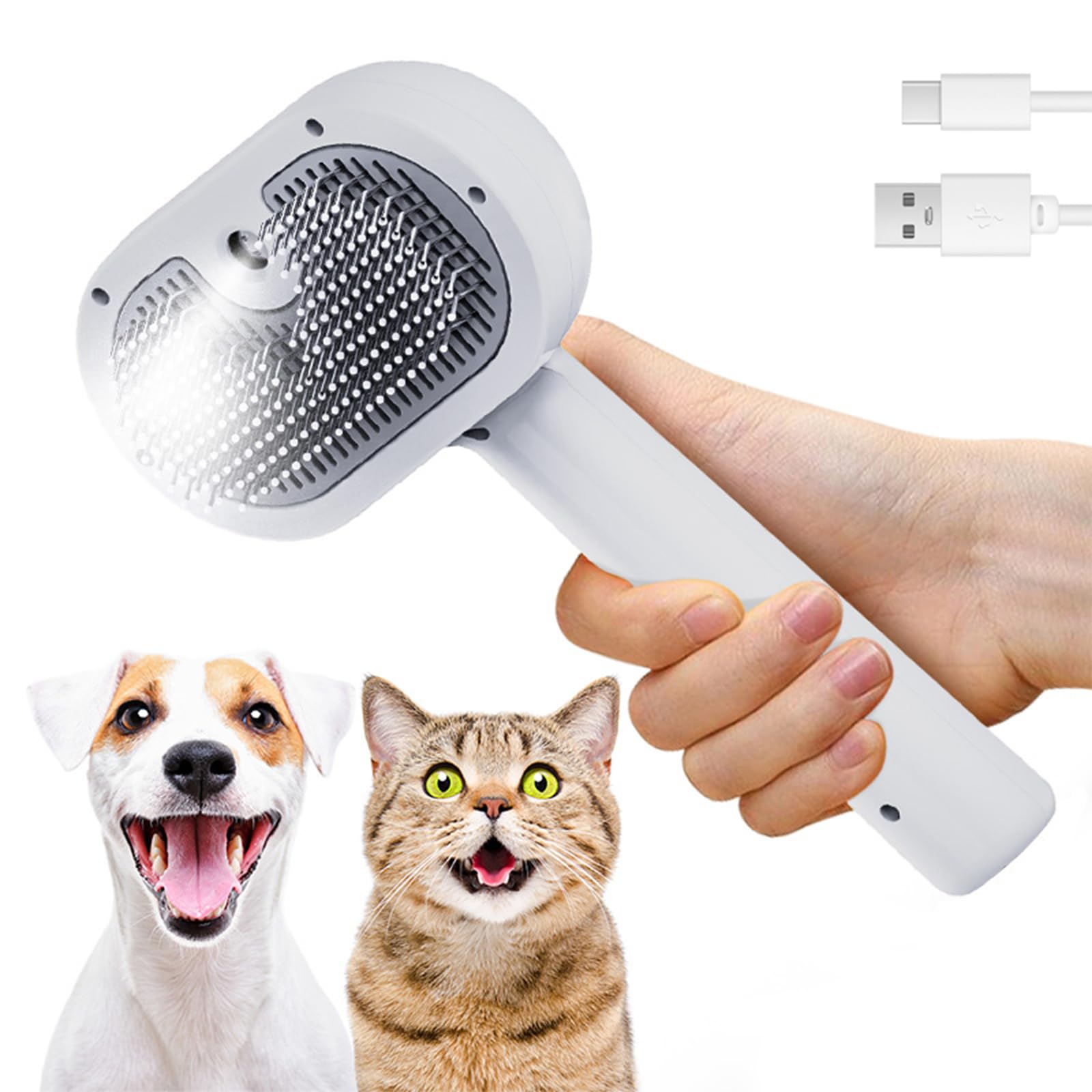 Cepillo Vapor para Gatos, Steamy Cat Brush 3 en 1 Cepillo de Vapor para Gatos para Masaje Cepillos Perro Autolimpiante, Cepillo Quitapelos Mascotas, Gatos Perros Cepillo Vapor Mascotas