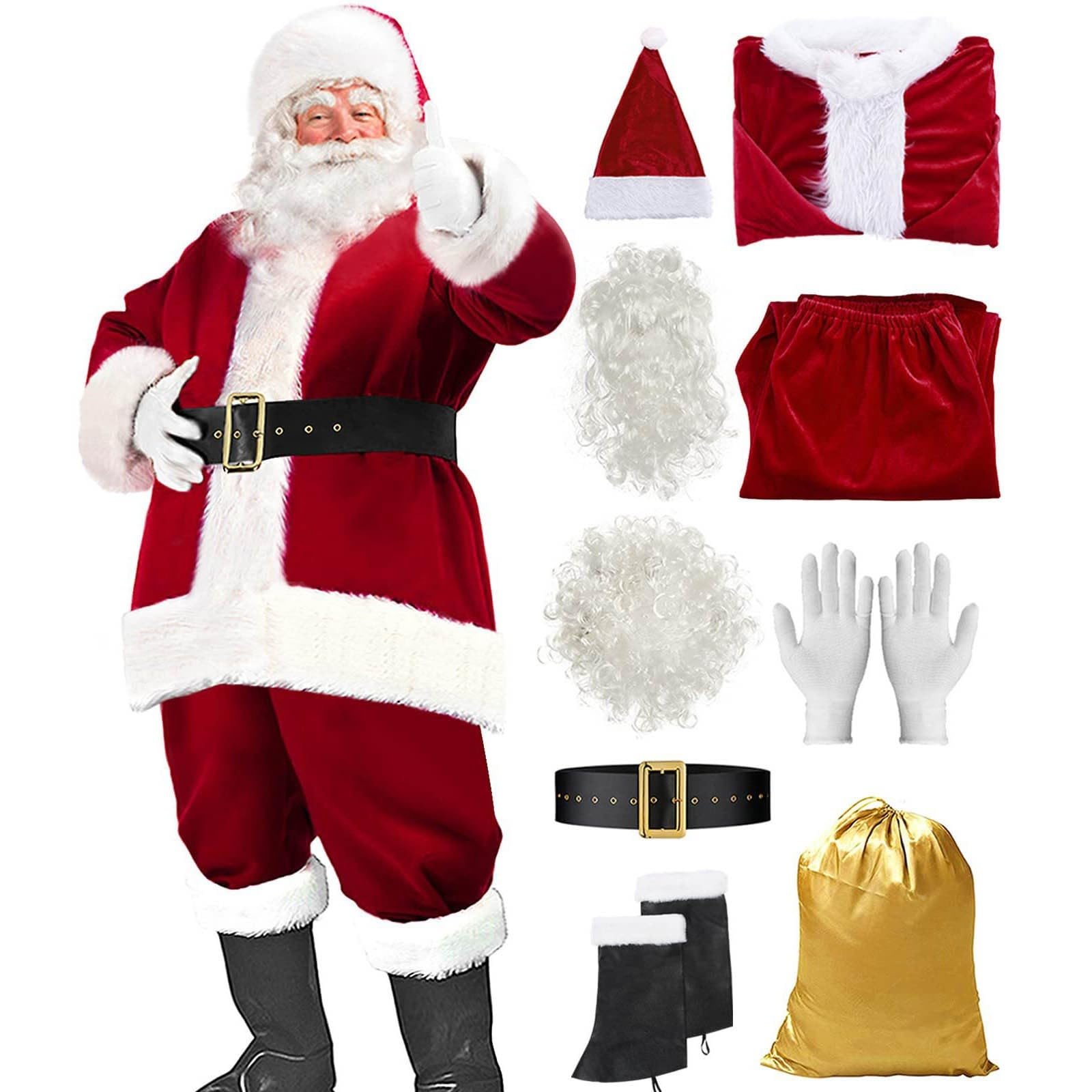 Generisch Weihnachtsmann Kostüm Herren Damen Nikolaus Kostüme mit Bart Maske Lustig Santa Clause Nikolauskostüm Weihnachtsmannkostüm Outdoor Erwachsene Weihnachts Anzug Party Cosplay Outfits Anzüge