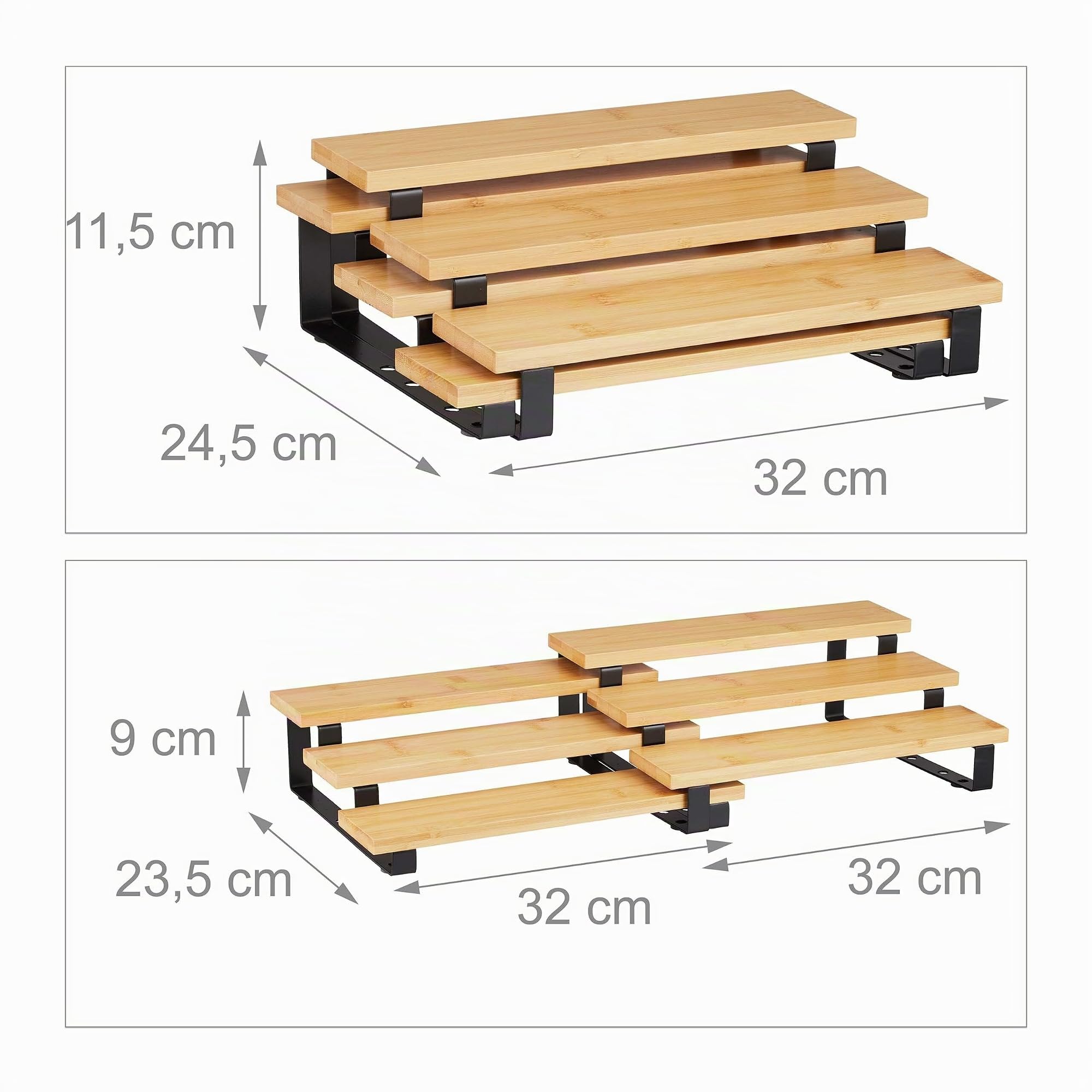Relaxdays Especiero, Organizador Especias Extensible, Bambú, 11,5 x 32 x 24,5 cm, 3 Niveles, Mueble Cocina, Natural
