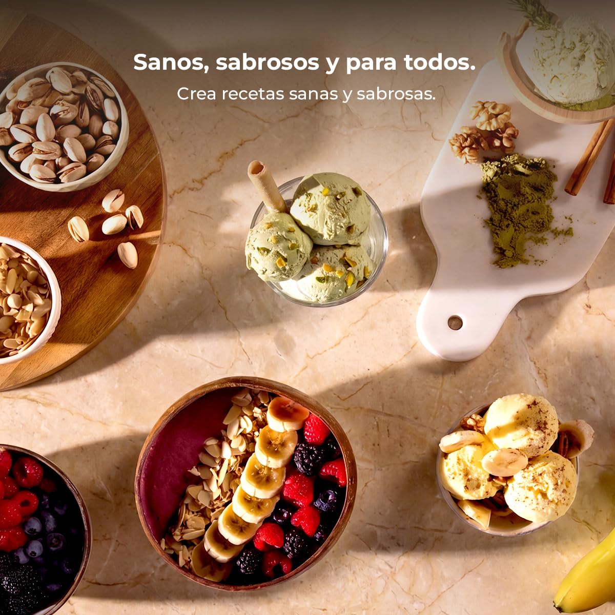 Cecotec Heladera Multifunción Capacidad 2,1L, 3 Tarrinas, Gelatec 2100. 500W, 11 Programas de Helado y Bebidas Granizadas, Tecnología CreamOn y Re-spin, Pantalla Táctil, Incluye Recetario Digital