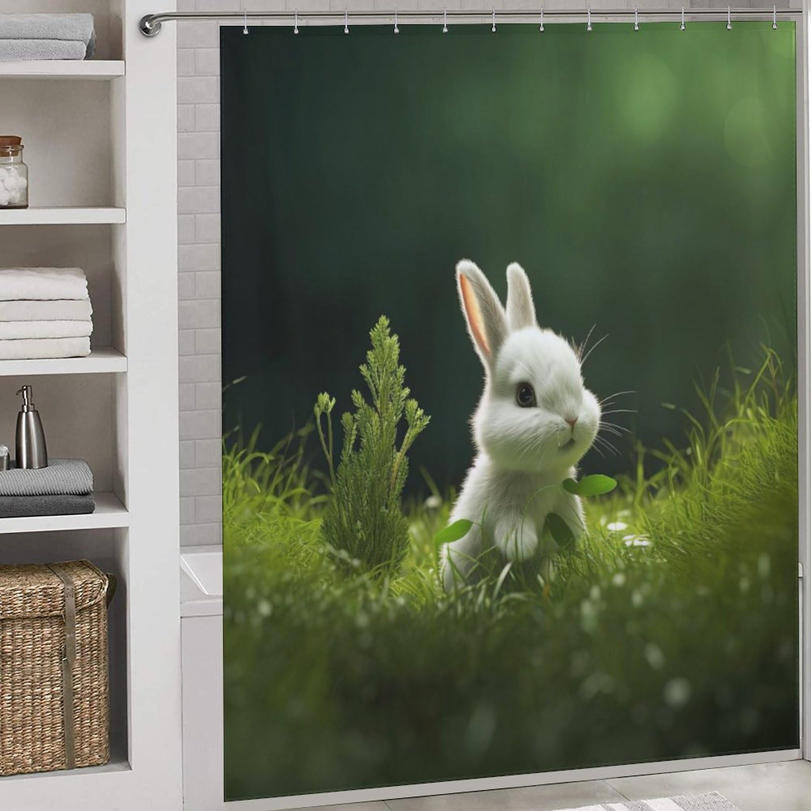 Rideau de douche lapin tissu imperméable rideau de bain 183x183cm