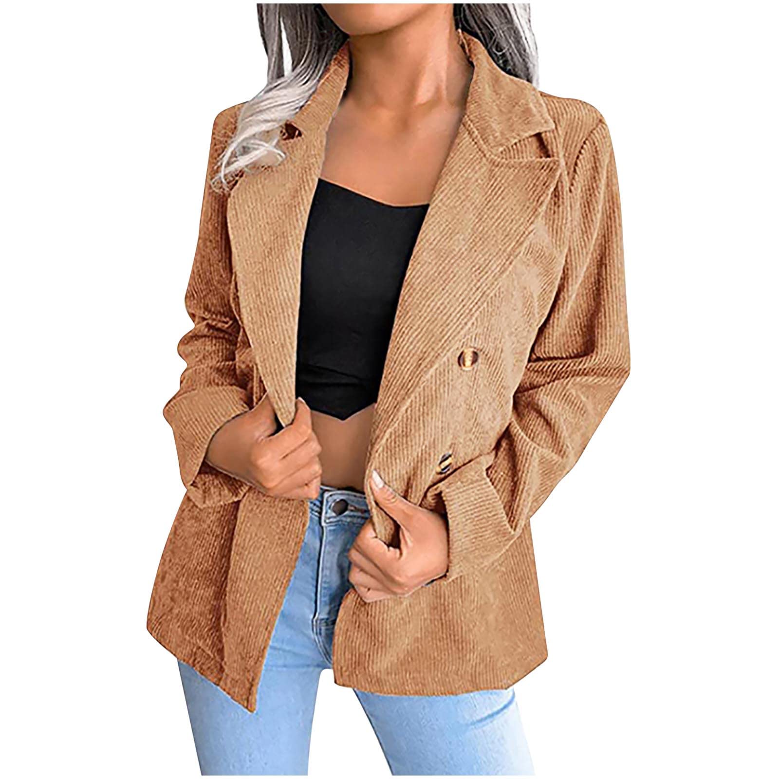 AMhomelyWomen Coats Winter Sale Plus Size Ladies Classic Solid Color  Corduroy Long Sleeves Button Casual Blazer Jacket Tops Coat 2022 Casual  Overcoats