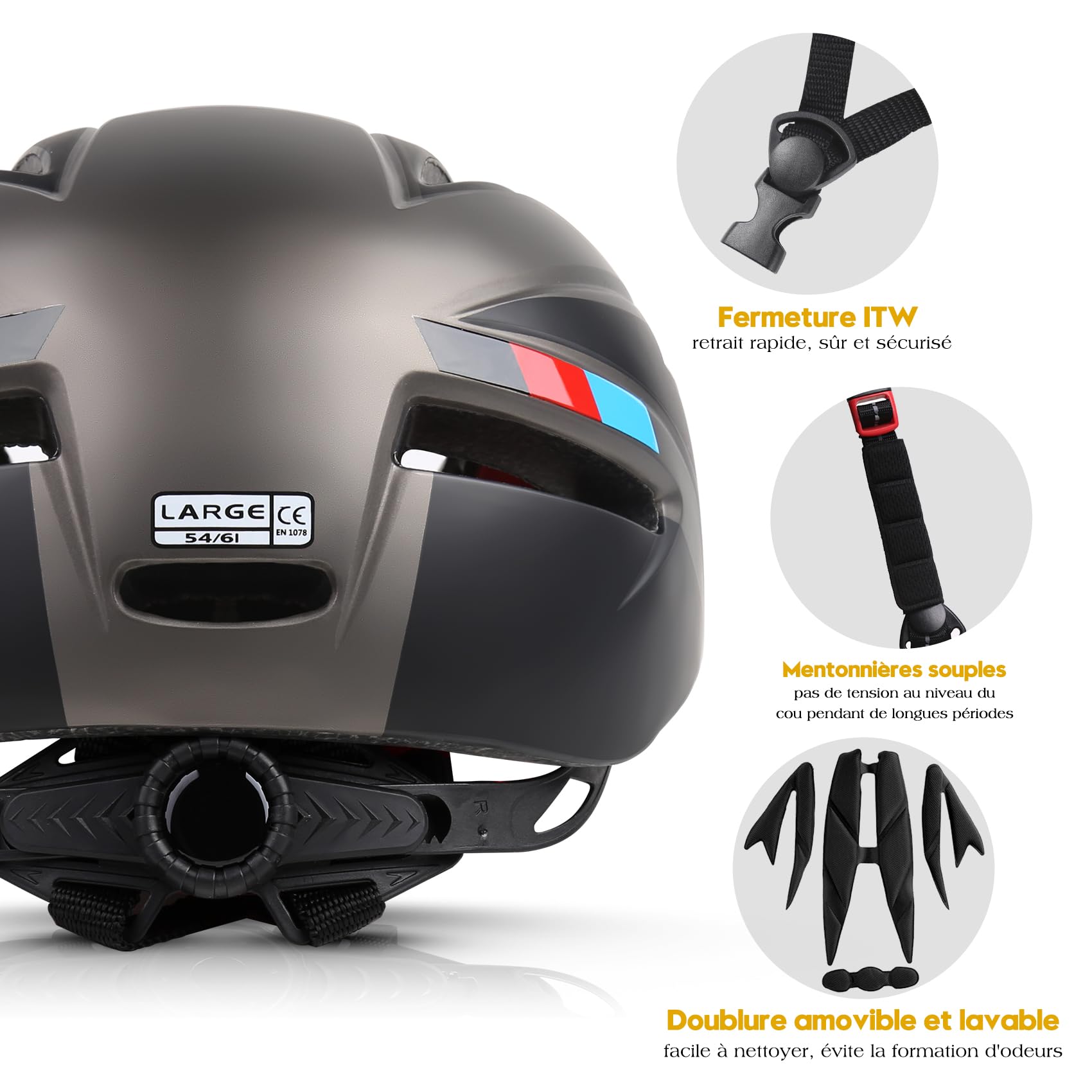 KINGLEAD Casque Vélo Homme Femme MTB Visière Magnétique Amovible Respirant Ultraléger Ajustable