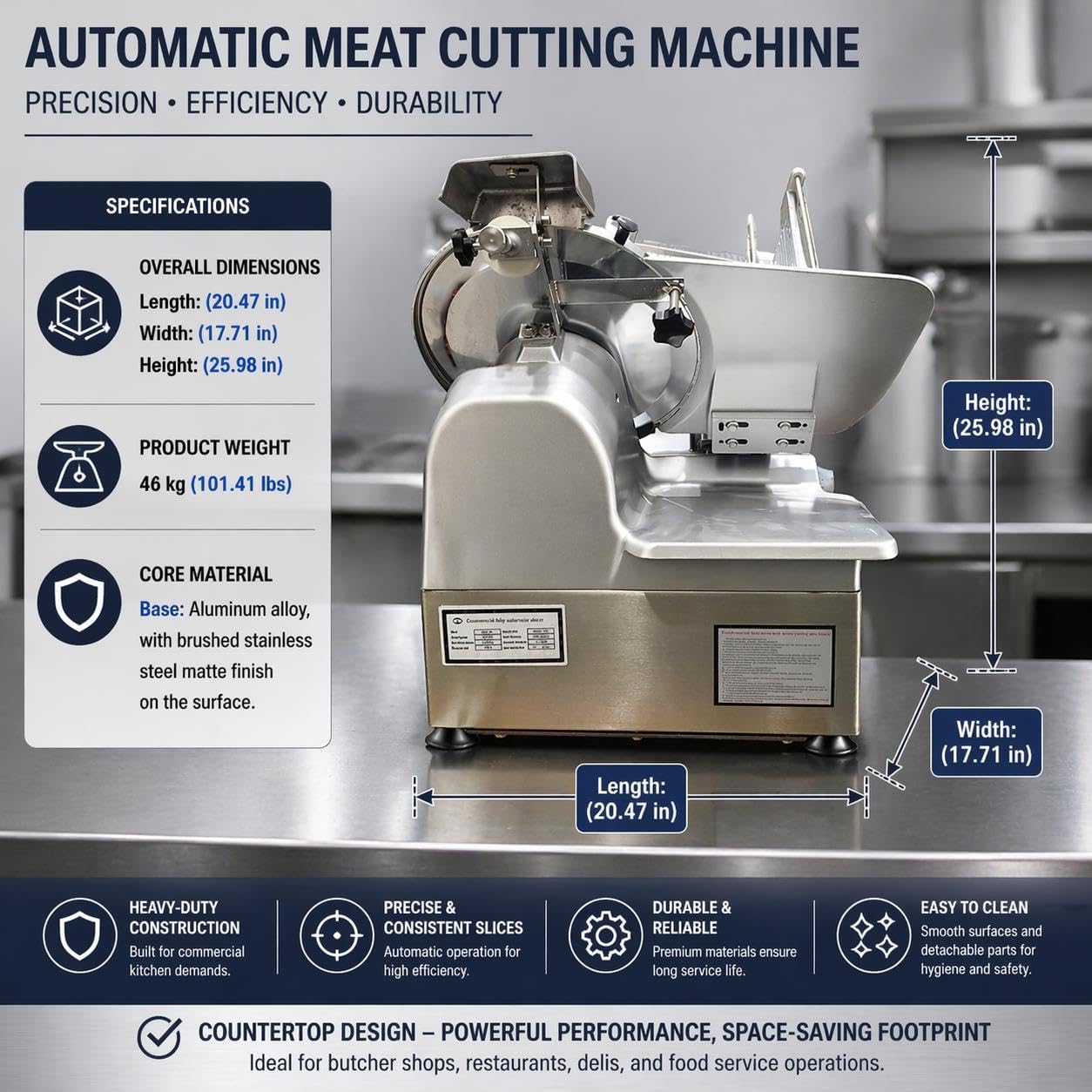Electric Deli Meat Slicer with Dual Motors, 550W 10 Inch Commercial Food Slicer, 20.47"L × 17.71"W × 25.98"H, Adjustable Thickness Slicer 0-15mm, for Frozen Meat, Ham, Cheese, Bread