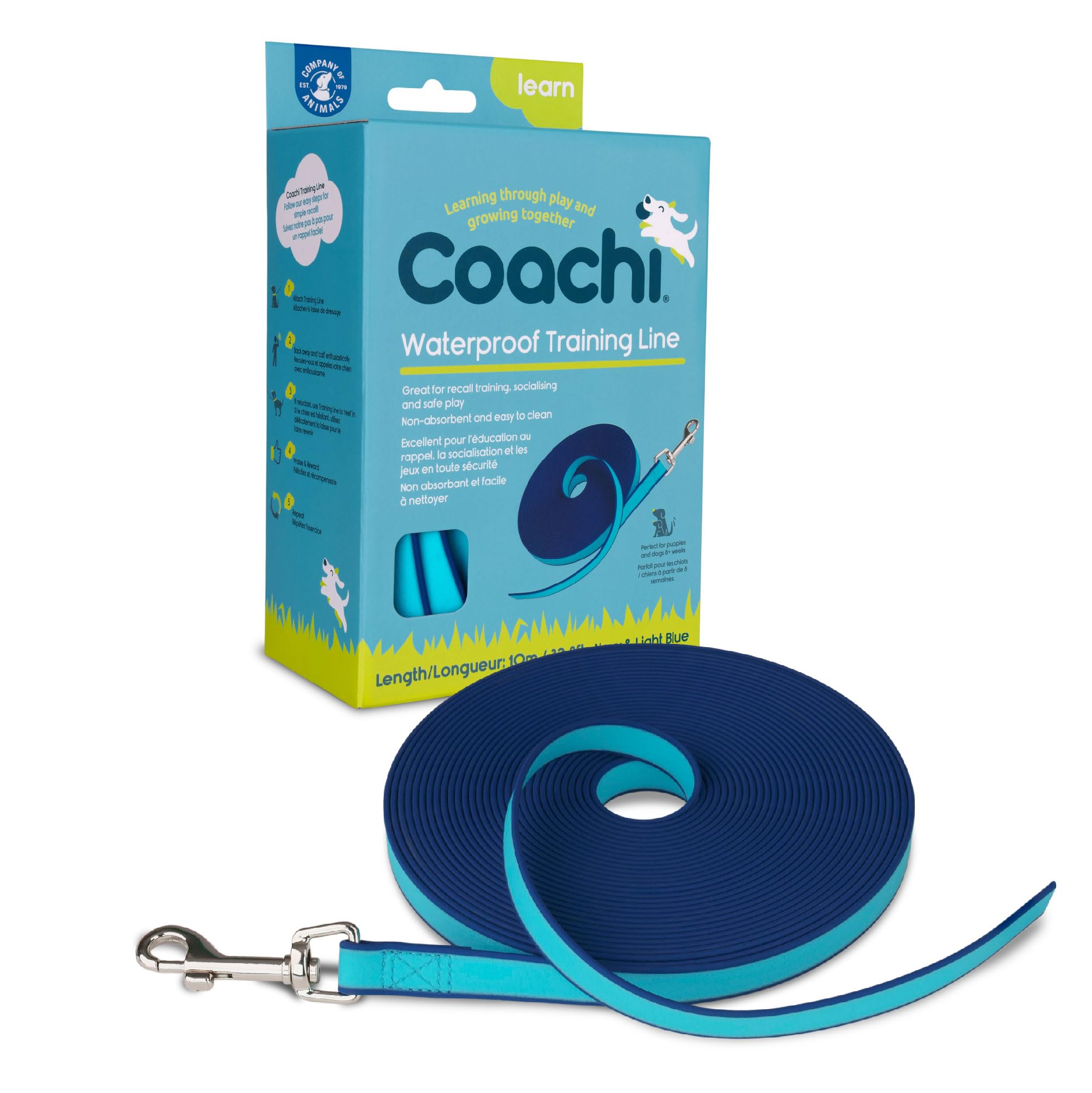 Coachi Training Line 10 m, addestramento all’aperto e al richiamo, socializzazione di cani e cuccioli, leggero, idrorepellente, scoraggia l’inseguimento. Per cani e cuccioli di taglia S, M e L.