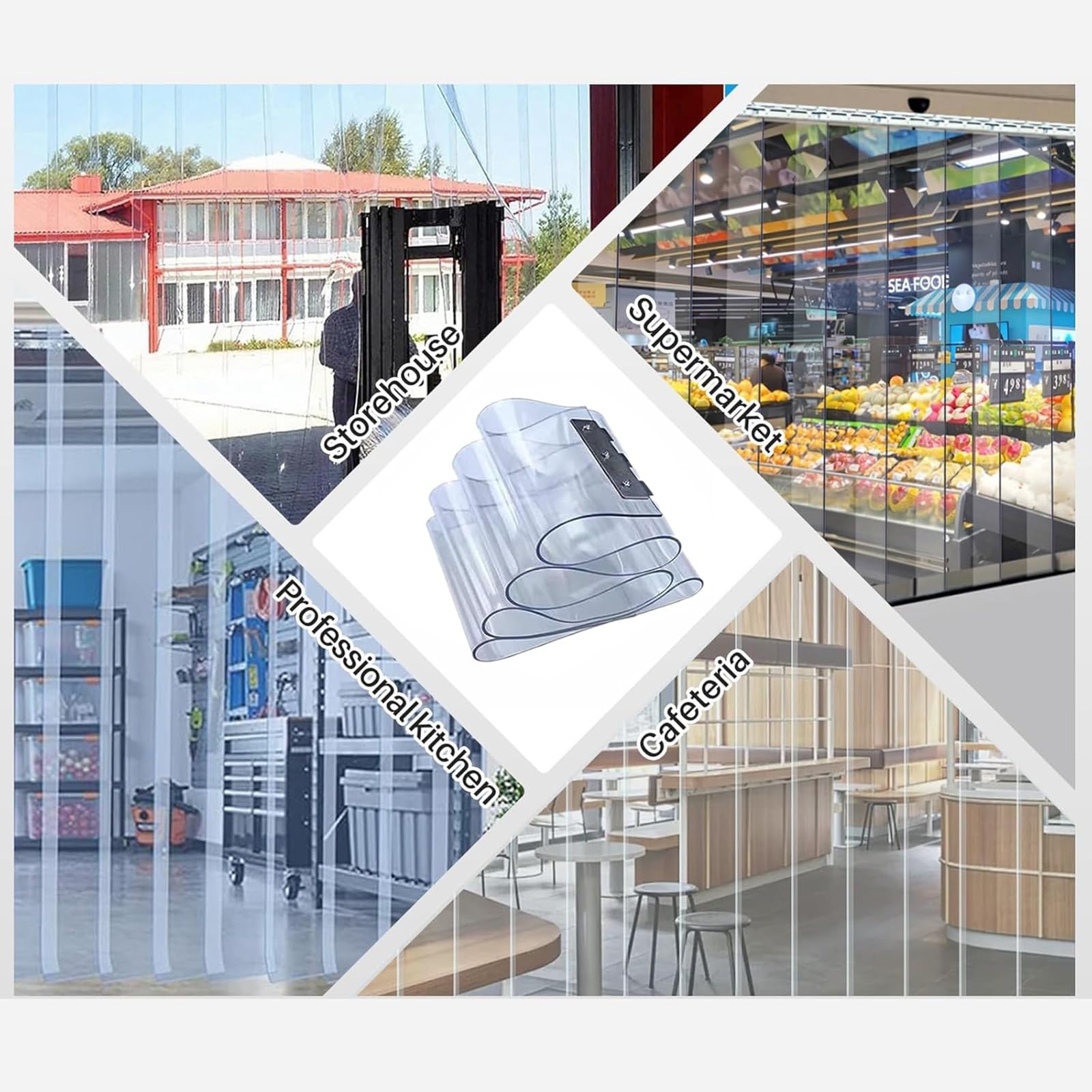 Rideau à Lamelles Transparent, Rideau à Lanières en PVC, Rideaus Laniere Portes Intérieures Portes moustiquaires Épaisseur 2 mm，pour Entrepôts Frigorifiques(180x190cm/70.86x74.8in)