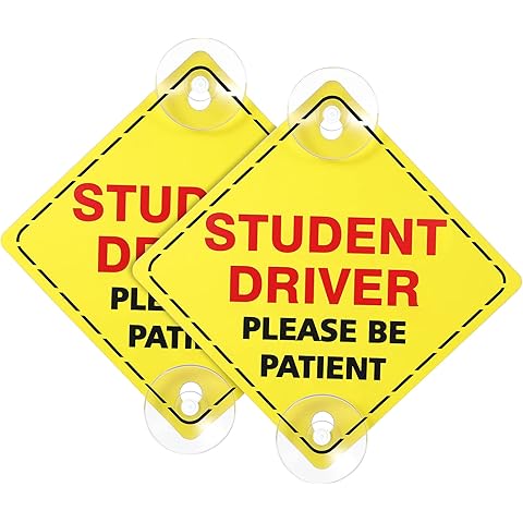 Frienda 2 Pieces Student Driver Signs for Car 5 x 5 Inch Window Please Be Patient car New Student Driver Signs Stickers with Suction Cups Window Cling Beginner Rookie Quotes