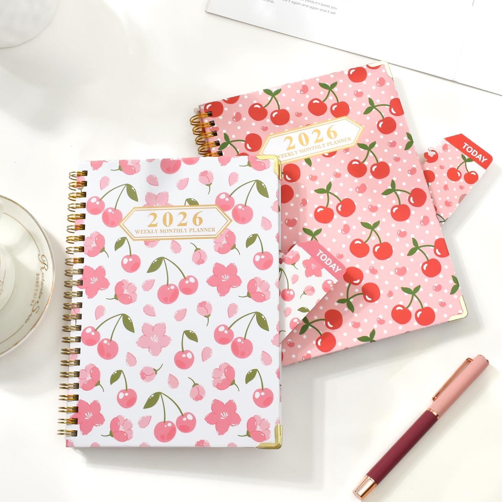Knagsfa 2026 Monthly Planner, Jan.2026 - Dec.2026 Weekly Monthly Planner 6.25"x8.5" with Page Tabs, Calendar Hardcover with Inner Pocket, Elastic Band, Twin-Wire Binding, Bookmark, Sakura Cherry - Image 2