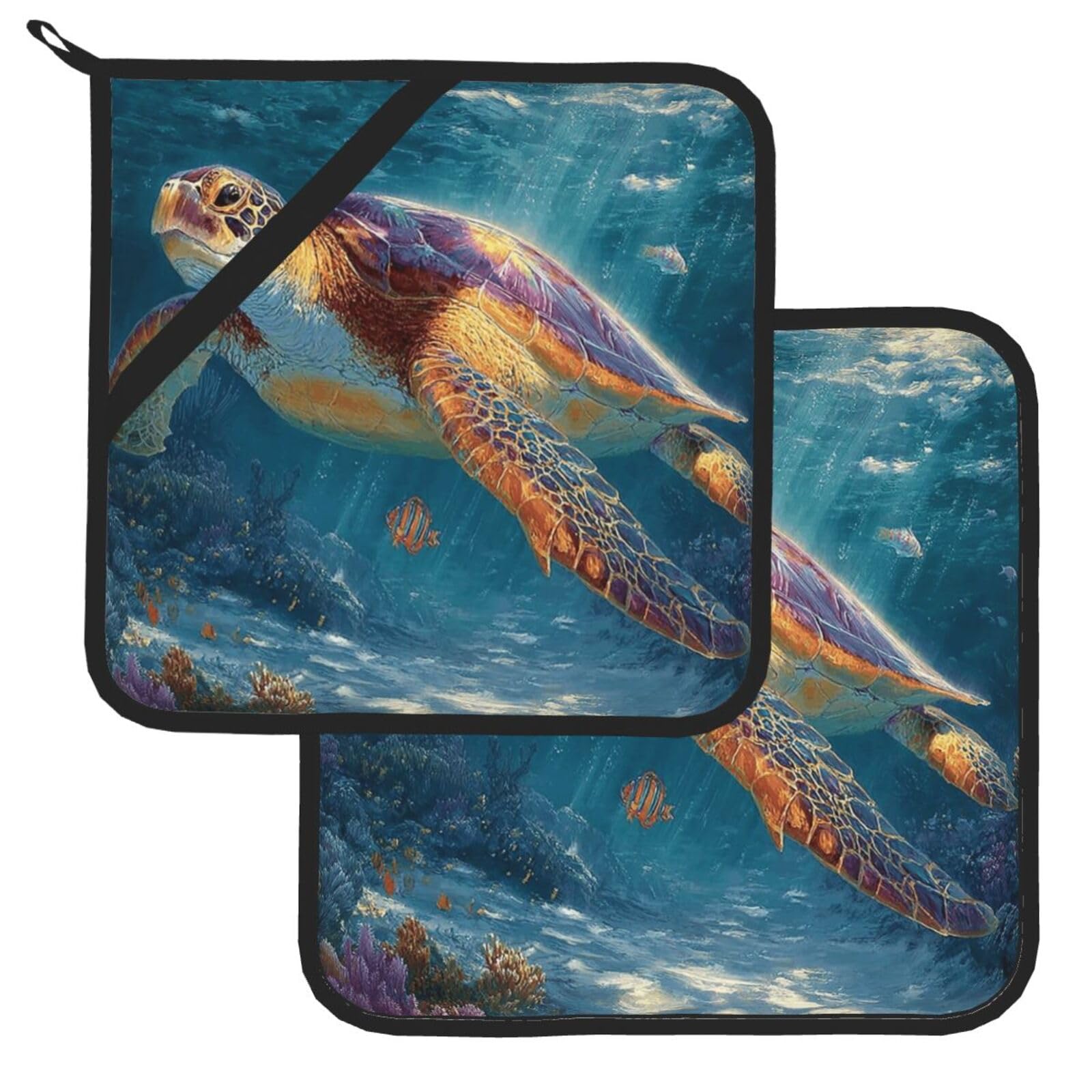 Pot Holder Set of 2 Heat Resistant Potholders Sea Turtle print Pot Holders Non Slip Kitchen Trivets Cooking Hot Potholder Washable Oven Mitts Oven Hot Pads for Kitchen Baking BBQ