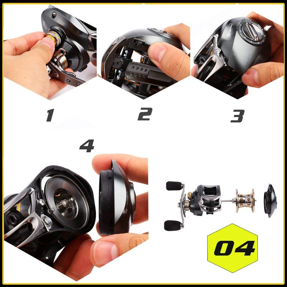 Sougayilang Carrete de cebo, 12 rodamientos de acero inoxidable, 18LB Super Drag, magnético de doble freno carrete de pesca para bajos, cangrejos