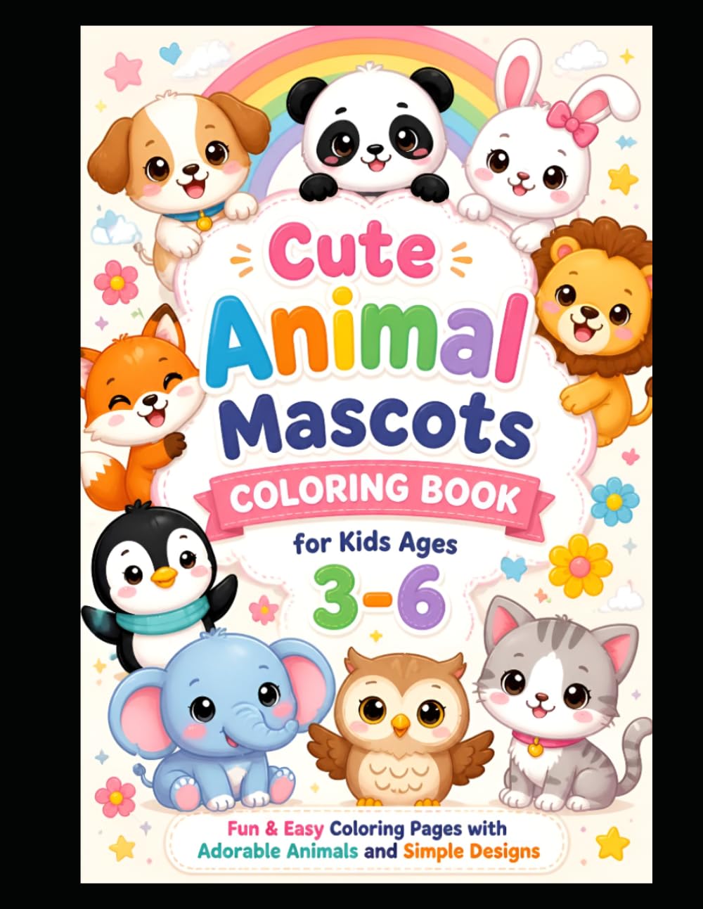 Cute Animal Mascots Coloring Book: Easy and Fun Coloring Pages for Toddlers, Preschoolers, and Young Kids