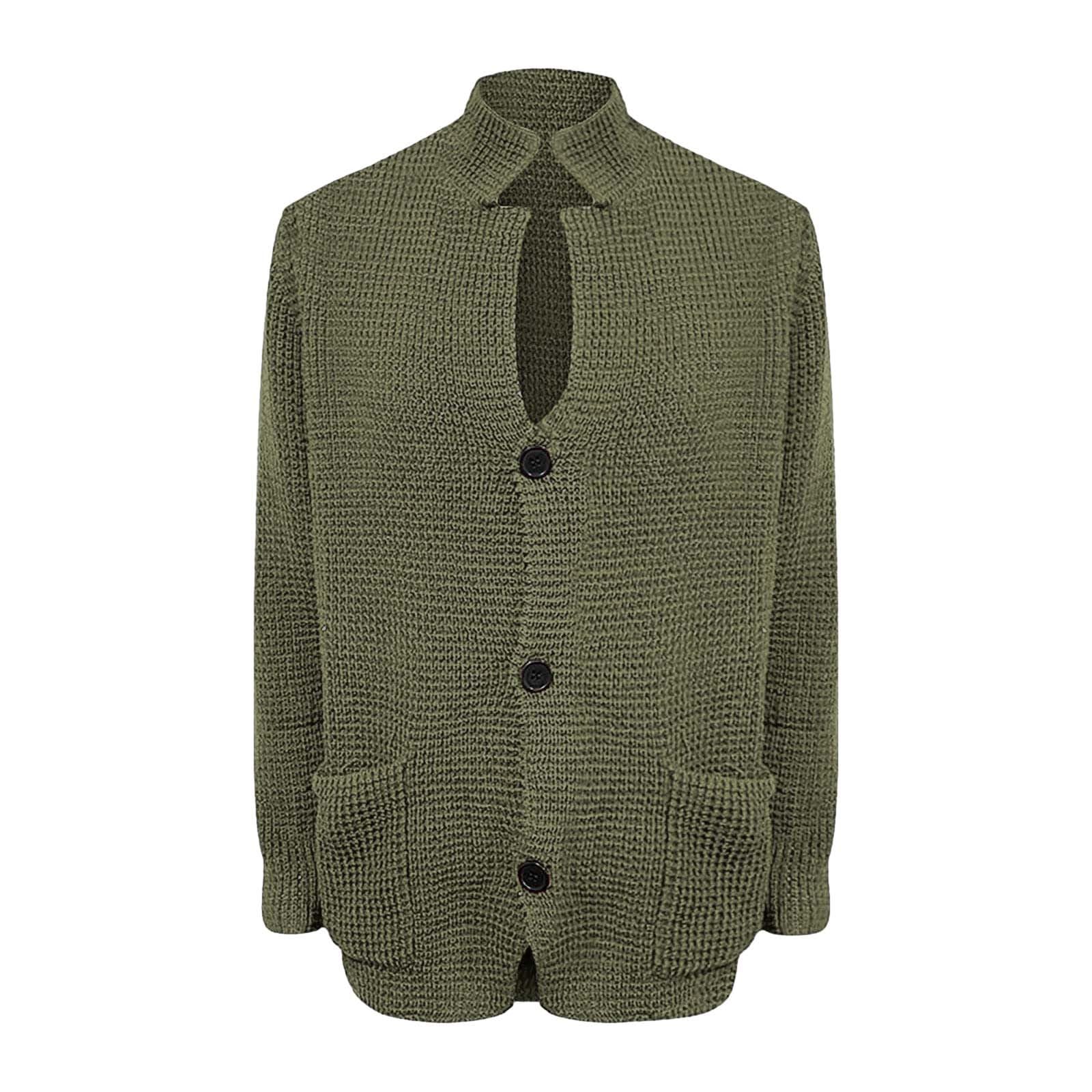 Mens Knitted Cardigans Shawl Neck Button Long Sleeve Front Pocket 