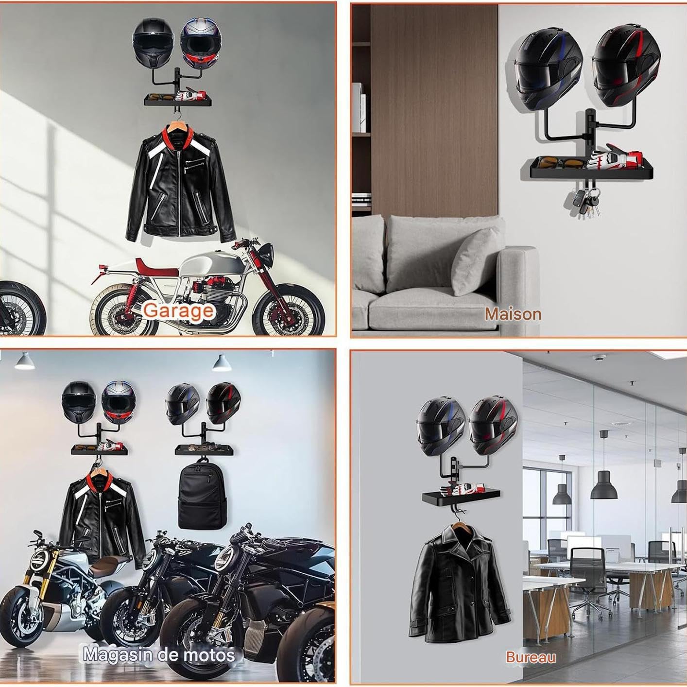 Générique Motorradhelm – Helmhalter aus verstärktem Metall, Organisation und Aufbewahrung für Garage für Sicherheitsausrüstung von Moto Cross, Ausstellungsbox, Lenkausrüstung für