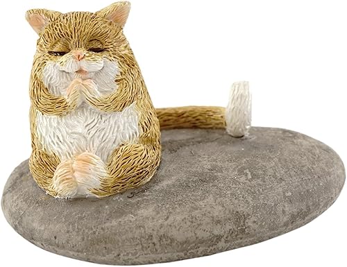 Top Collection Figura miniatura de jardín de hadas y terrario de gato meditando en roca
