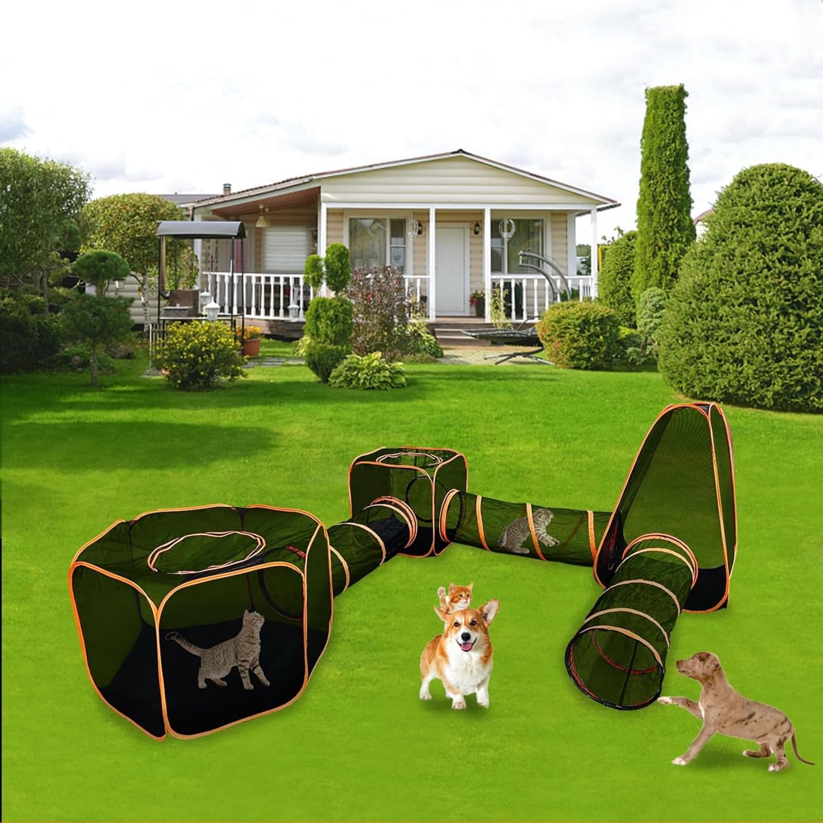 Keyzone Outdoor-Katzengehege für Indoor-Katzen, 6-in-1 tragbares Katzenspielhaus (Outdoor-Katzenzelt und runder Katzentunnel) für Katzen und Kleintiere, Indoor-Laufstall mit Tragetasche (6-in-1-Set)