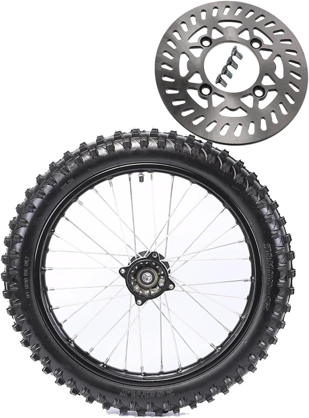 70/100-17 Front Wheel 17 Inch 1.60x17 Tire Tube Rim with 210mm Disc Brake Rotor for Pit Dirt Bike Trail Offroad Motorcycle Apollo Taotao Thumpstar Atomik Pitpro SSR 110cc 125cc 140cc 150cc 160cc