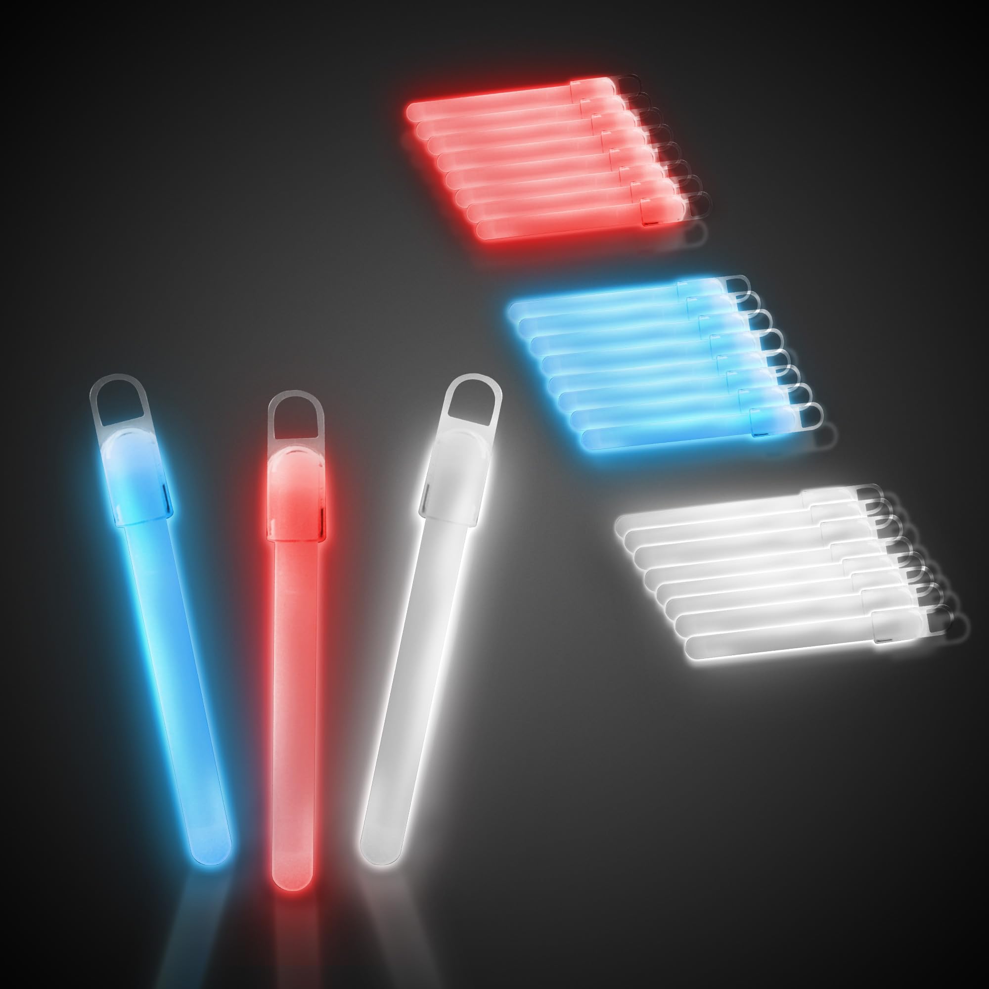 Fun Central 4-Inch Glow in The Dark Sticks - Assorted Red, White & Blue - 25 Pack