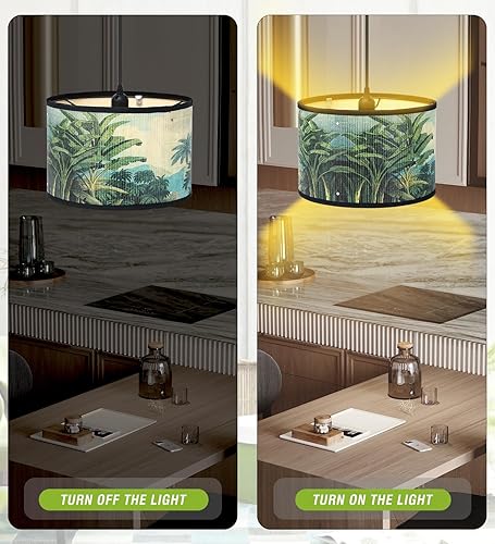 Miniatura 6 de Bioaqua Pantalla de lámpara de bambú, luces colgantes con cable de enchufe (15 pies), lámpara colgante colgante con patrón, luces colgantes bohemias