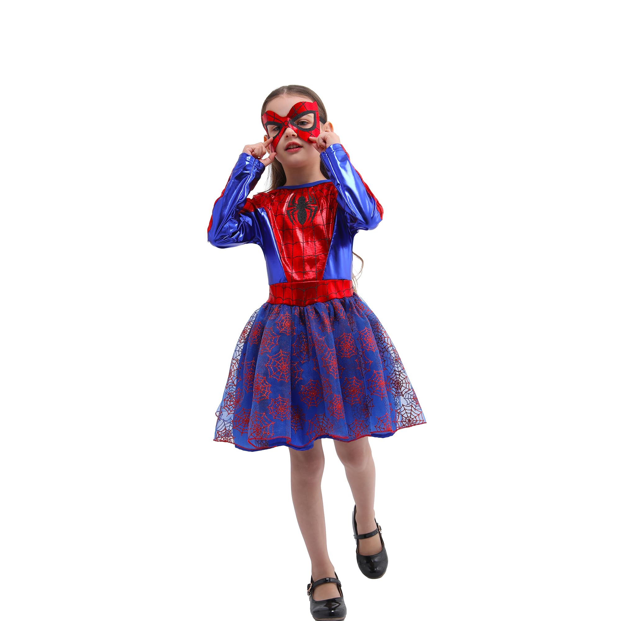 Webeasy Spider Costume for Girl, Girls Halloween Fancy Dress with Mask for Halloween Carnival Masquerade Party