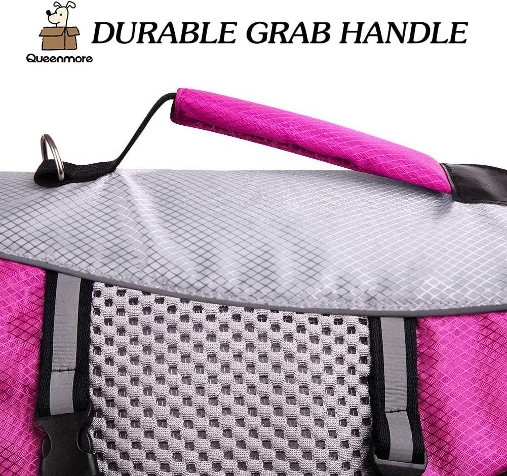 Queenmore Dog Life Jacket Swimming Vest Small Medium Dogs Neoprene Water Boating Life Preserver Lightweight Reflective Cat Puppy Kayaking Lifesaver for French Bulldog,Yorkie Terrier,Bichon(Pink,S)