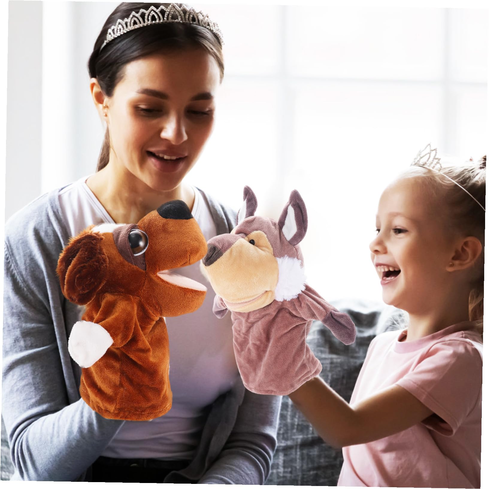 5 Marionetas de Mano de Animales de Peluche Corto Algodón PP, Juguetes Interactivos para Niños y Madres en Presentaciones y Juegos de rol
