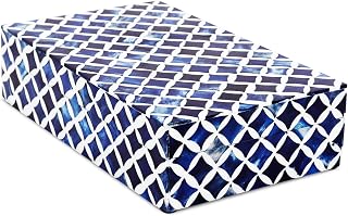 Large Decorative Storage Box with Lid – 10x6x2.5” Coffee Table Organizer, Keepsake- Decorative Boxes for Home Decor, Stylish Decorative Box for Office Decor- Blue White Star