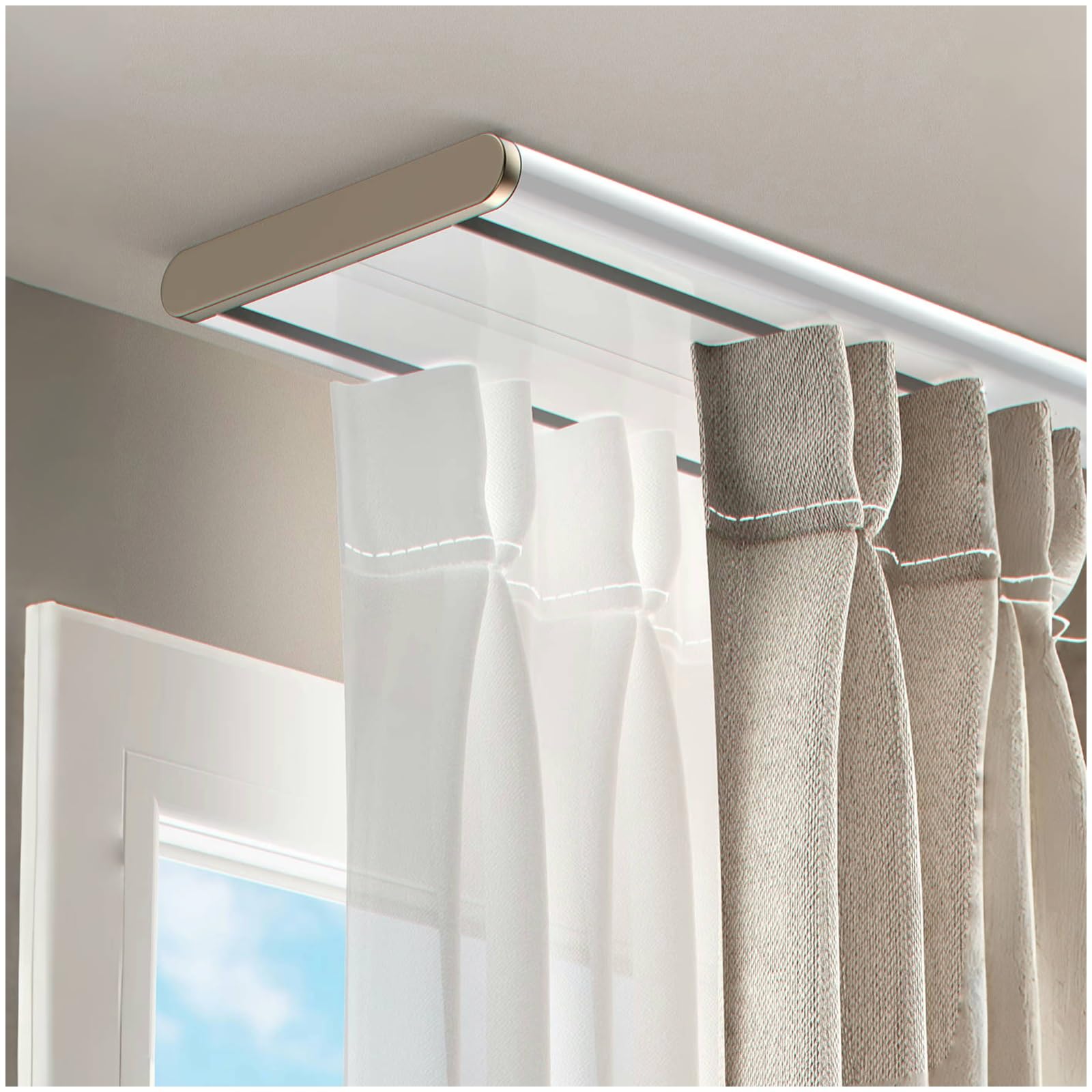 GLDYTVF Double Curtain Track 2-LaneCeiling-Mounted Curtain RodIncludes Mounting Hardware1m (3.28FT) Drapery Rod for Curtains and Drapes