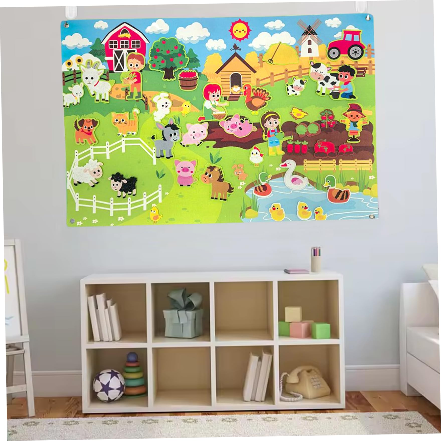 Juegos de cuentos de tablero de fieltro, tablero de fieltro de animales de granja de 41 x 30 pulgadas para niños pequeños Actividades de pared de aprendizaje temprano para niños pequeños Colgante i