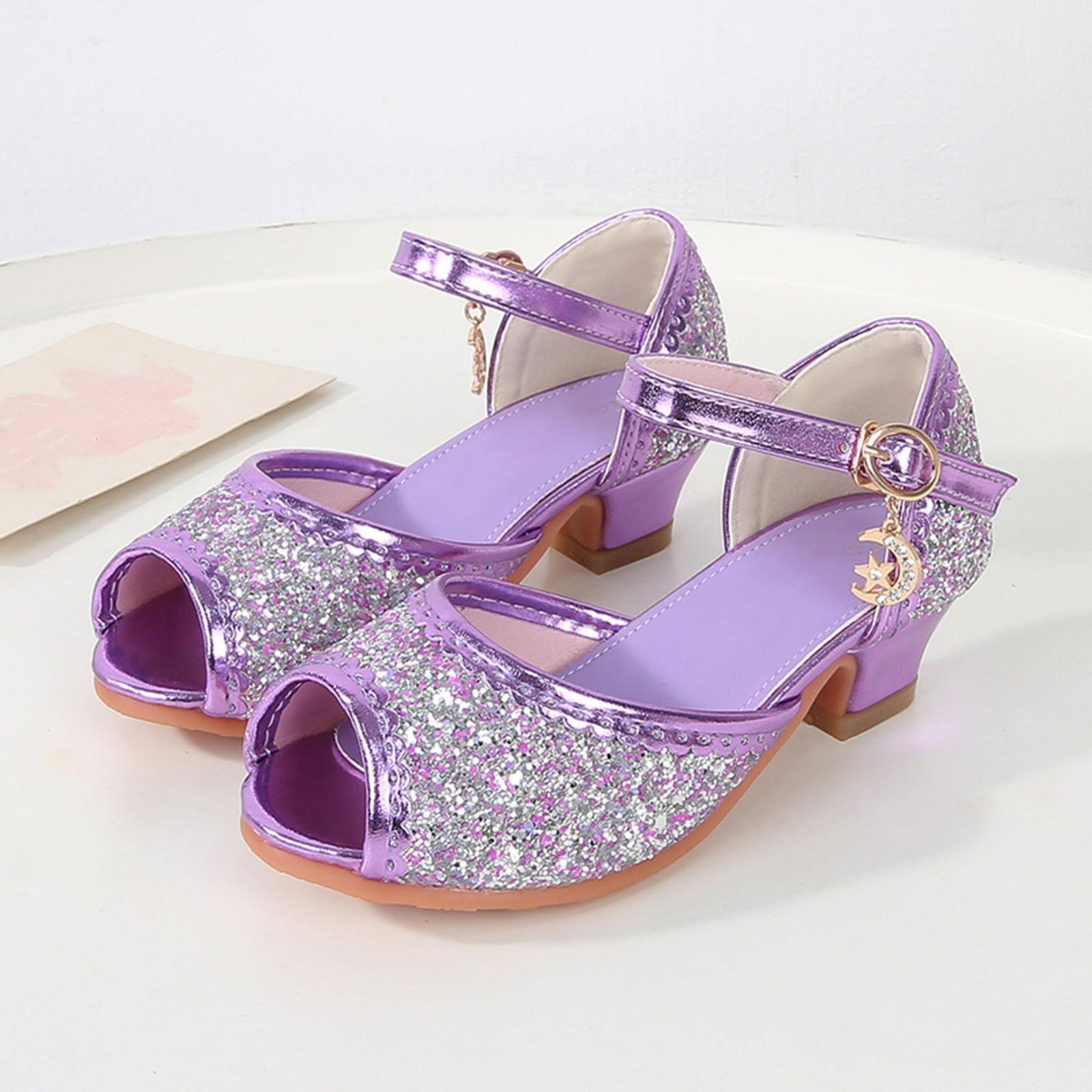 Stöckelschuhe Kinder, Prinzessin Schuhe Mädchen mit Schnallen, Geschlossen Ballerinas Absatzschuhe,Fischmaul Prinzessinnen Spielschuhe,Kinderschuhe mit Absatz, Glitzer Klackerschuhe Tanzschuhe,25-35