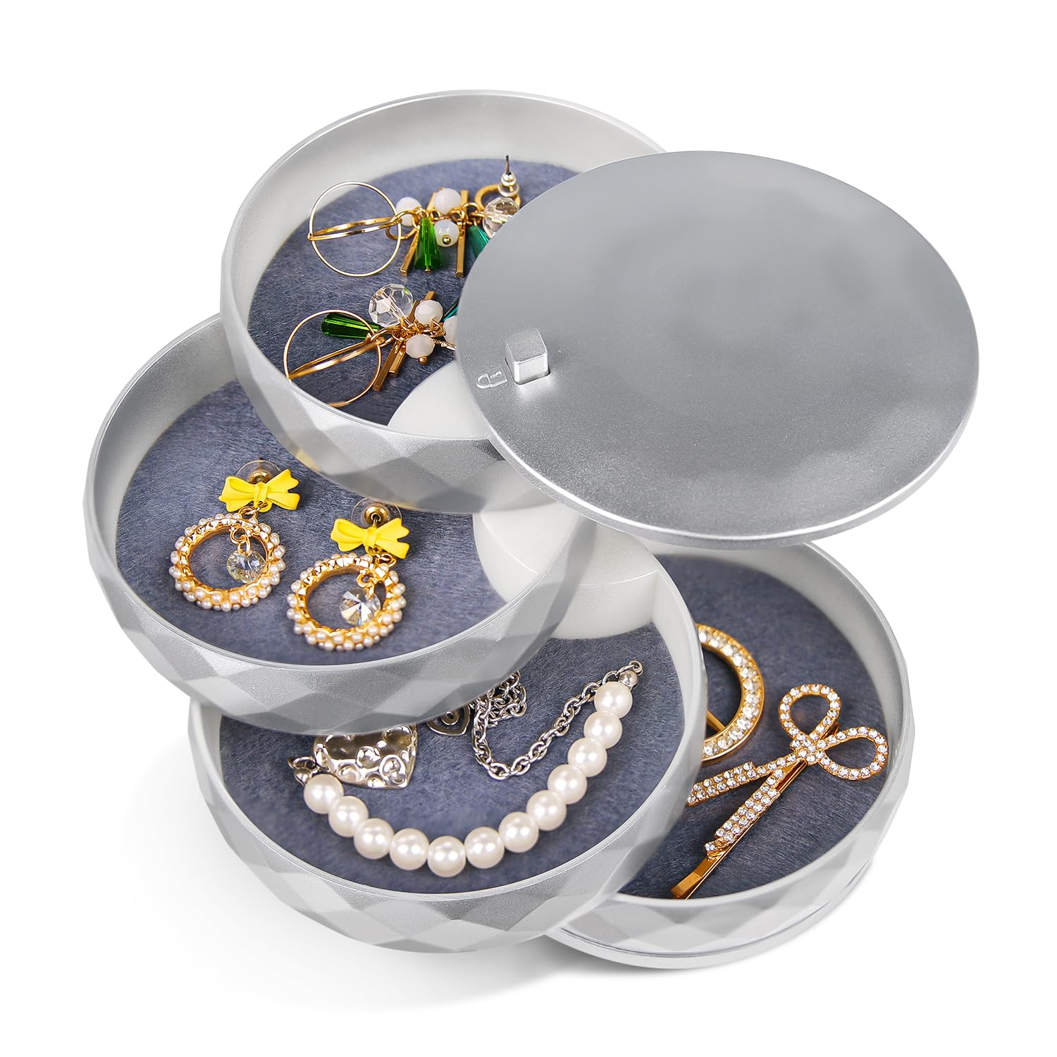 INMORVEN Schmuckkästchen Damen Schmuckaufbewahrung Schmuckschatulle Damen Schmucktabletts 4 Ebenen Drehbar Schmuckdose für Ringe Ohrringe Halskette Geburtstag Geschenk Mädchen Frauen