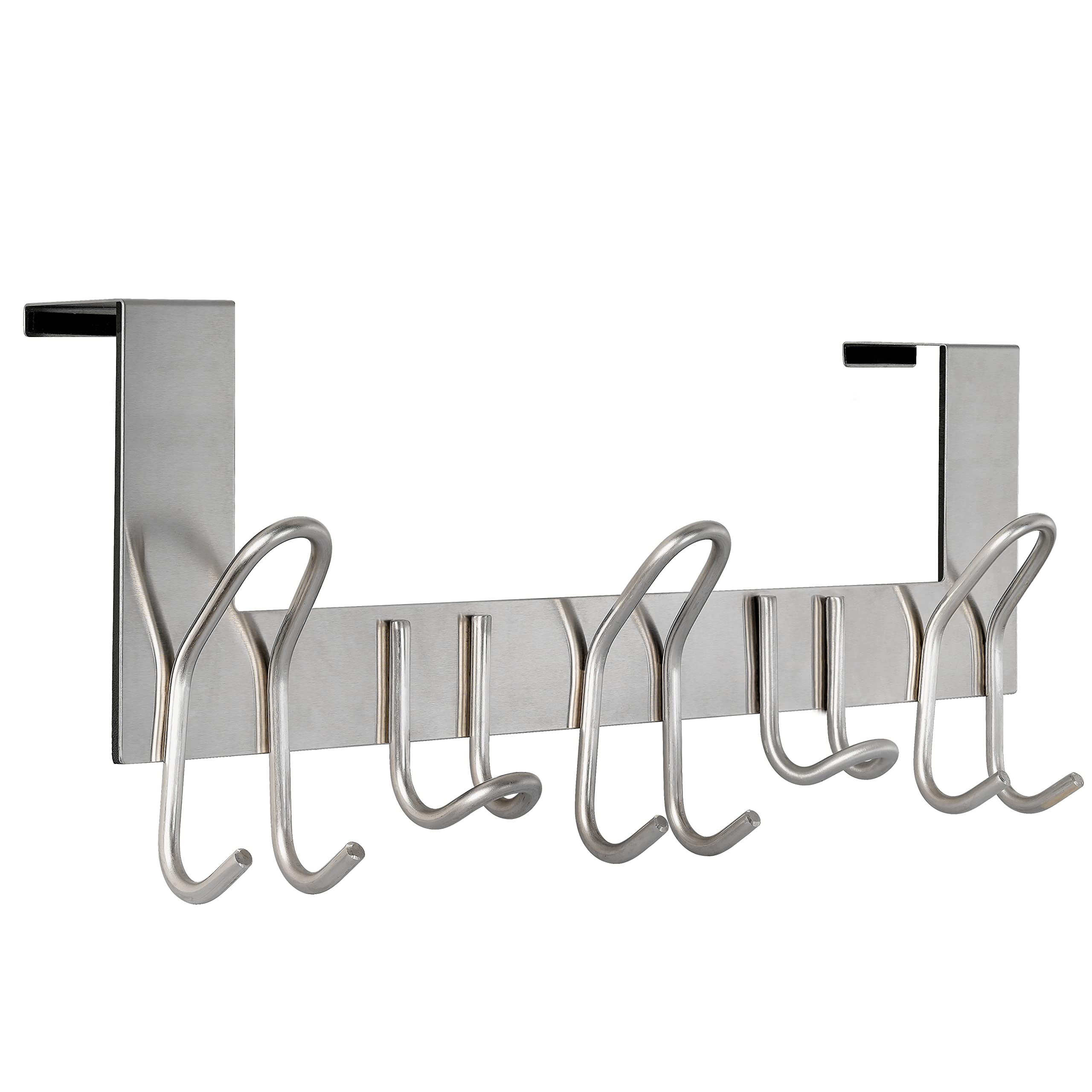 SKOLOOOver The Door Hooks - for Doors up to 1-3/4'' Thickness, Metal Door Hanger with 11 Hooks, Over The Door Hanger for Coats, Hats,Towels, Silver
