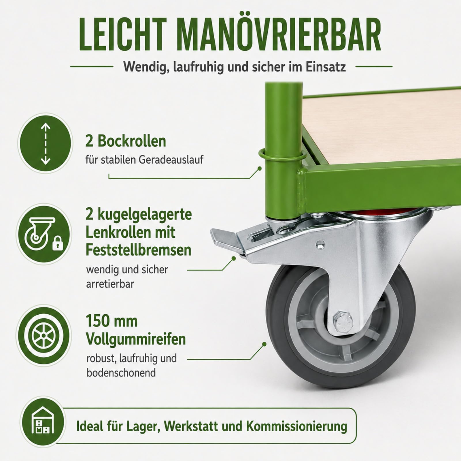 TRUTZHOLM Etagenwagen Tragkraft 250 kg Stahlrahmen 2 Etagen höhenverstellbar pannensichere Vollgummiräder mit 2 Feststellbremsen Transportwagen Tischwagen Plattformwagen Handwagen Schiebewagen