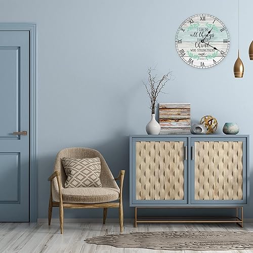 Miniatura 3 de Reloj de pared con texto en inglés "I Can Do All Things Through Christ Who Strengthens Me", inspirador versículo bíblico, decorativo, de madera, de