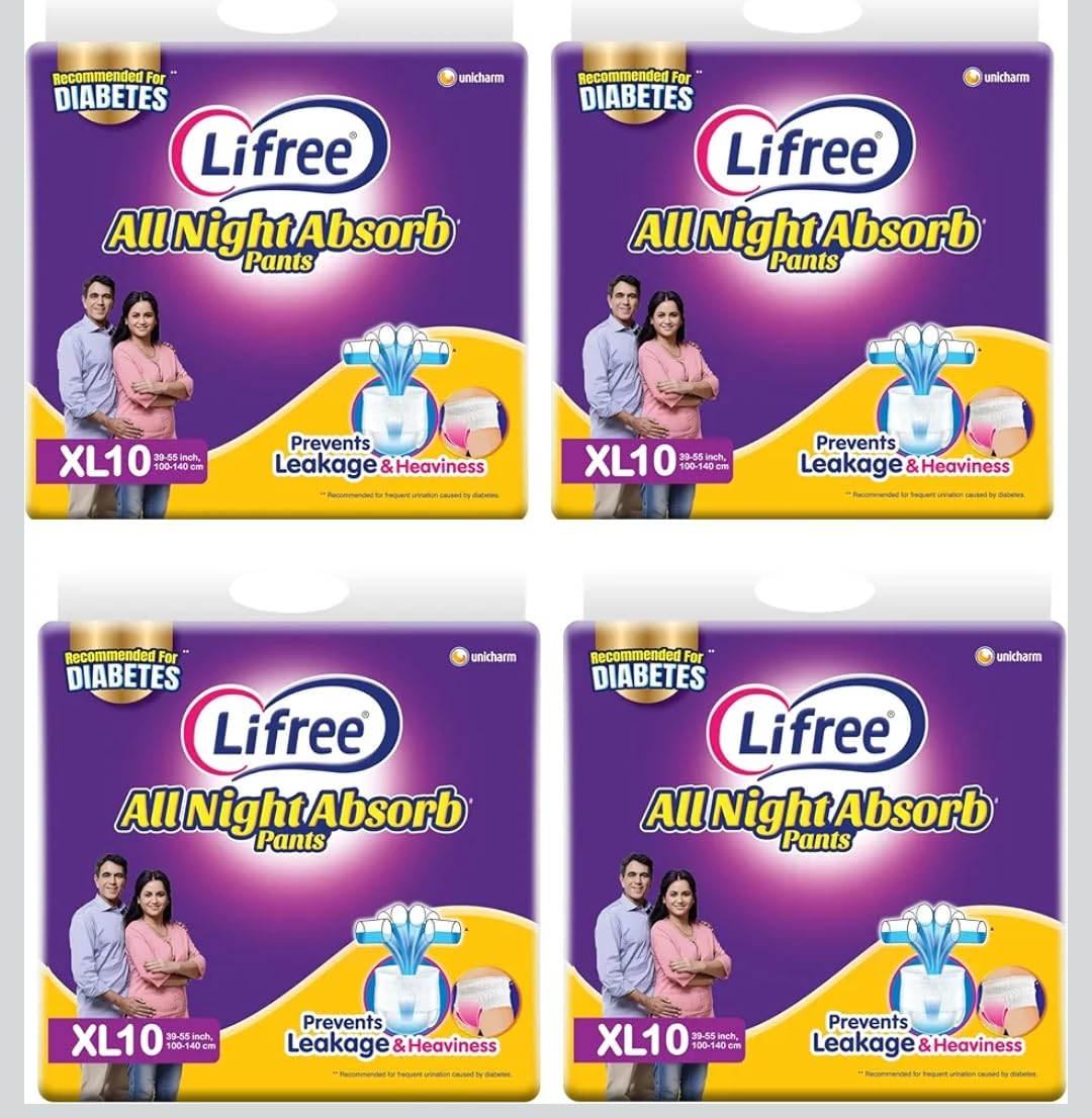 Compatible with Lifree XL10 adult Diapers pants ALL NIGHT ABSORB Unisex, xtra large, xL size 40 Pieces, Waist size- 39-55 Inches, 100-140 cm (Pack of 4) up to 8 HOURS ABSORBENT-picture-52