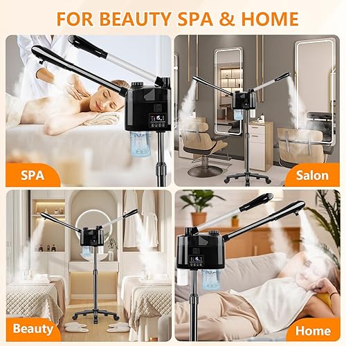 Miniatura 6 de Vaporizador facial profesional con ozono y niebla fría y caliente, vaporizador esteticista sobre ruedas, humidificador facial para limpieza profunda
